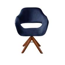 Poltrona Giratória Zara Base Madeira - Suede Azul