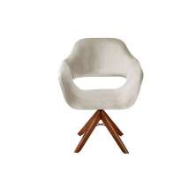 Poltrona Giratória Zara Base Madeira - Suede Bege