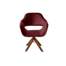 Poltrona Giratória Zara Base Madeira - Suede Bordô