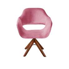 Poltrona Giratória Zara Base Madeira - Suede Rosa