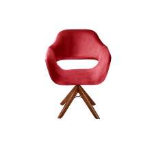 Poltrona Giratória Zara Base Madeira - Suede Vermelho