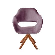 Poltrona Giratória Zara Base Madeira - Veludo Roxo