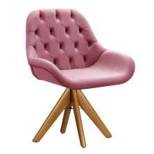 Poltrona Lua Botonê Pé Giratório De Madeira - Suede Rosa