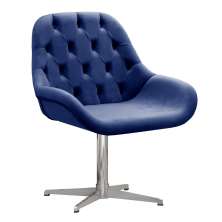 Poltrona Lua Botonê Pé Giratório De Metal - Suede Azul Marinho