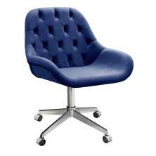 Poltrona Lua Botonê Pé Giratório Rodizio - Suede Azul Marinho