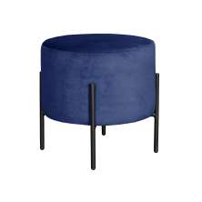 Puff Banqueta Redondo Decorativo Carol Braço De Ferro Preto - Suede Azul Marinho
