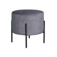 Puff Banqueta Redondo Decorativo Carol Braço De Ferro Preto - Suede Cinza