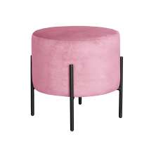 Puff Banqueta Redondo Decorativo Carol Braço De Ferro Preto - Suede Rosa