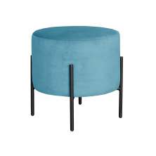 Puff Banqueta Redondo Decorativo Carol Braço De Ferro Preto - Veludo Azul