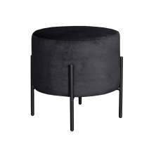 Puff Banqueta Redondo Decorativo Carol Braço De Ferro Preto - Veludo Preto