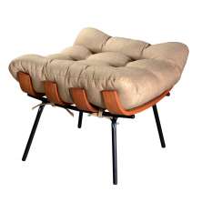 Puff Costela Base Fixa - Linho Marrom