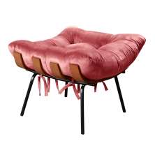 Puff Costela Base Fixa - Suede Rosa