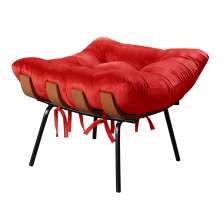 Puff Costela Base Fixa - Suede Vermelho