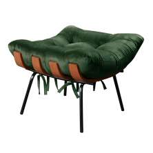 Puff Costela Base Fixa - Veludo Verde