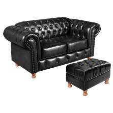Sofá 2 Lugares Chesterfield Capitonê Com Puff Decorativo Luís Xv Apoio De Pés - Couríssimo Preto