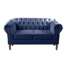 Sofá 2 Lugares Dom Pedro Chesterfield Capitonê Retrô - Suede Azul Marinho
