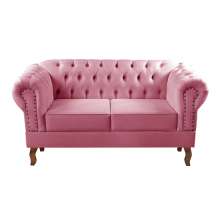 Sofá 2 Lugares Dom Pedro Chesterfield Capitonê Retrô - Suede Rosa