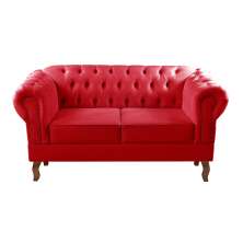 Sofá 2 Lugares Dom Pedro Chesterfield Capitonê Retrô - Suede Vermelho