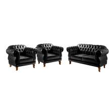 Sofá Chesterfield Capitonê 2 Lugares E 2 Poltronas Duquesa Para Sala Recepção - Couríssimo Preto