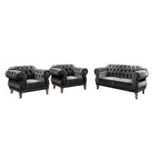Sofá Chesterfield Capitonê 2 Lugares E 2 Poltronas Duquesa Para Sala Recepção - Suede Cinza