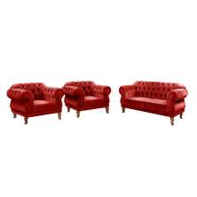 Sofá Chesterfield Capitonê 2 Lugares E 2 Poltronas Duquesa Para Sala Recepção - Suede Vermelho