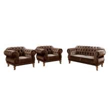 Sofá Chesterfield Capitonê 2 Lugares E 2 Poltronas Duquesa Para Sala Recepção - Veludo Marrom