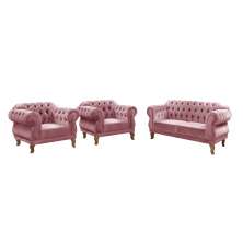 Sofá Chesterfield Capitonê 2 Lugares E 2 Poltronas Duquesa Para Sala Recepção - Veludo Rosê
