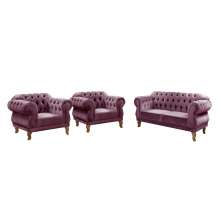 Sofá Chesterfield Capitonê 2 Lugares E 2 Poltronas Duquesa Para Sala Recepção - Veludo Roxo