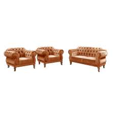 Sofá Chesterfield Capitonê 2 Lugares E 2 Poltronas Duquesa Para Sala Recepção - Veludo Terracota