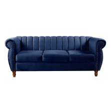 Sofá Chesterfield Realeza 3 Lugares Decoração Retrô - Suede Azul
