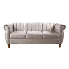 Sofá Chesterfield Realeza 3 Lugares Decoração Retrô - Suede Bege Claro
