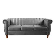 Sofá Chesterfield Realeza 3 Lugares Decoração Retrô - Suede Cinza