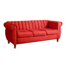 Sofá Chesterfield Realeza 3 Lugares Decoração Retrô - Suede Vermelho