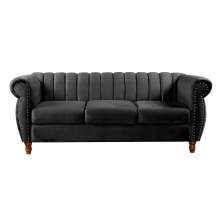 Sofá Chesterfield Realeza 3 Lugares Decoração Retrô - Veludo Preto