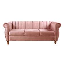 Sofá Chesterfield Realeza 3 Lugares Decoração Retrô - Veludo Rosê