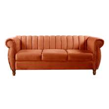 Sofá Chesterfield Realeza 3 Lugares Decoração Retrô - Veludo Terracota
