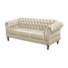 Sofá Dom Pedro Chesterfield 3 Lugares Vintage Clássico Retrô - Bege