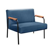 Sofá Namoradeira 2 Lugares Jade Com Apoio De Braço Madeira/metal - Linho Azul