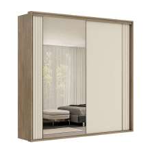 Guarda-Roupa Casal com Espelho Imperium 2 Portas 6 Gavetas Carvalho e Off White 242 cm