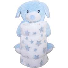 Bichinho com Pelúcia 18cm com Manta 75x75cm Cachorrinho Azul