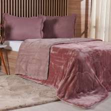 Edredom Casal Plush Bicolor Dupla Face 100% Poliéster 180x220cm Cognac