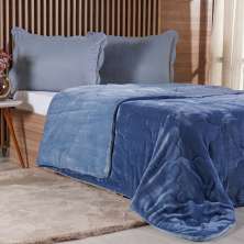 Edredom Queen Plush Bicolor Dupla Face 100% Poliéster 220x240cm Azul Cobalt