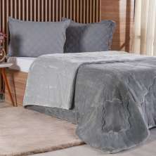 Edredom Queen Plush Bicolor Dupla Face 100% Poliéster 220x240cm Platina