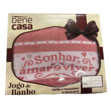Jg Toalha de Banho e Rosto Jacquard Palavras do Bem Bene Casa Rosa Sonhar