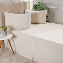 Jogo de Cama King Serenitá 4 Pçs Bordado Festonê 193x203x40cm Sand