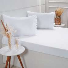 Jogo de Cama Queen Broderie 3 Pçs Bordado Inglês 158x198x35cm Branco