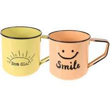Kit 2 Caneca Vintage Aço Esmaltado Grande 600ml Amarelo/Amarelo Claro