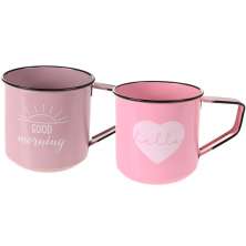 Kit 2 Caneca Vintage Aço Esmaltado Grande 600ml Rosa/Lílas
