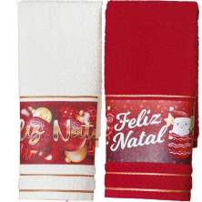 Kit 2 Toalha Lavabo Natalina Jacquard 30x45cm Vermelho/Creme