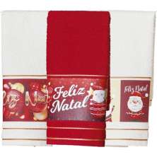 Kit 3 Toalha Lavabo Natalina Jacquard 30x45cm Creme/Vermelho